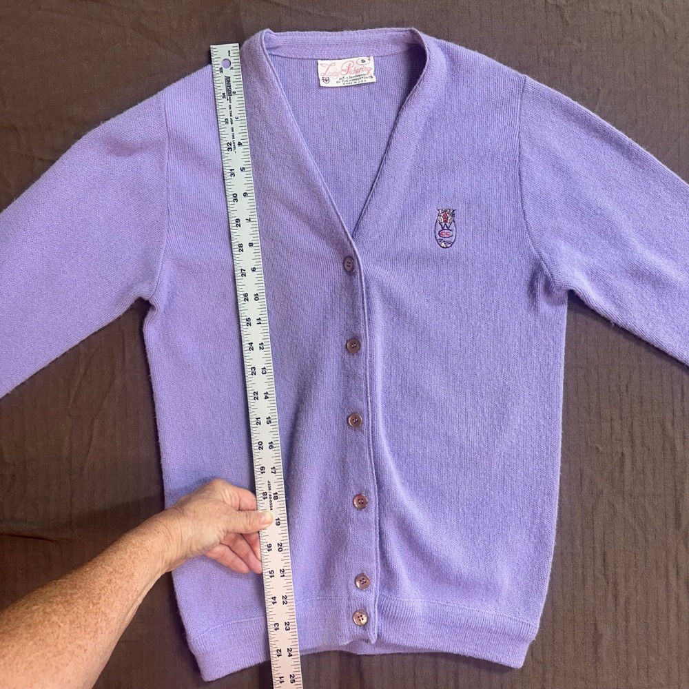 Vintage‎ Lady Pickering Cardigan Small Lavender Knit Tiger Sportswear - Picture 5 of 6